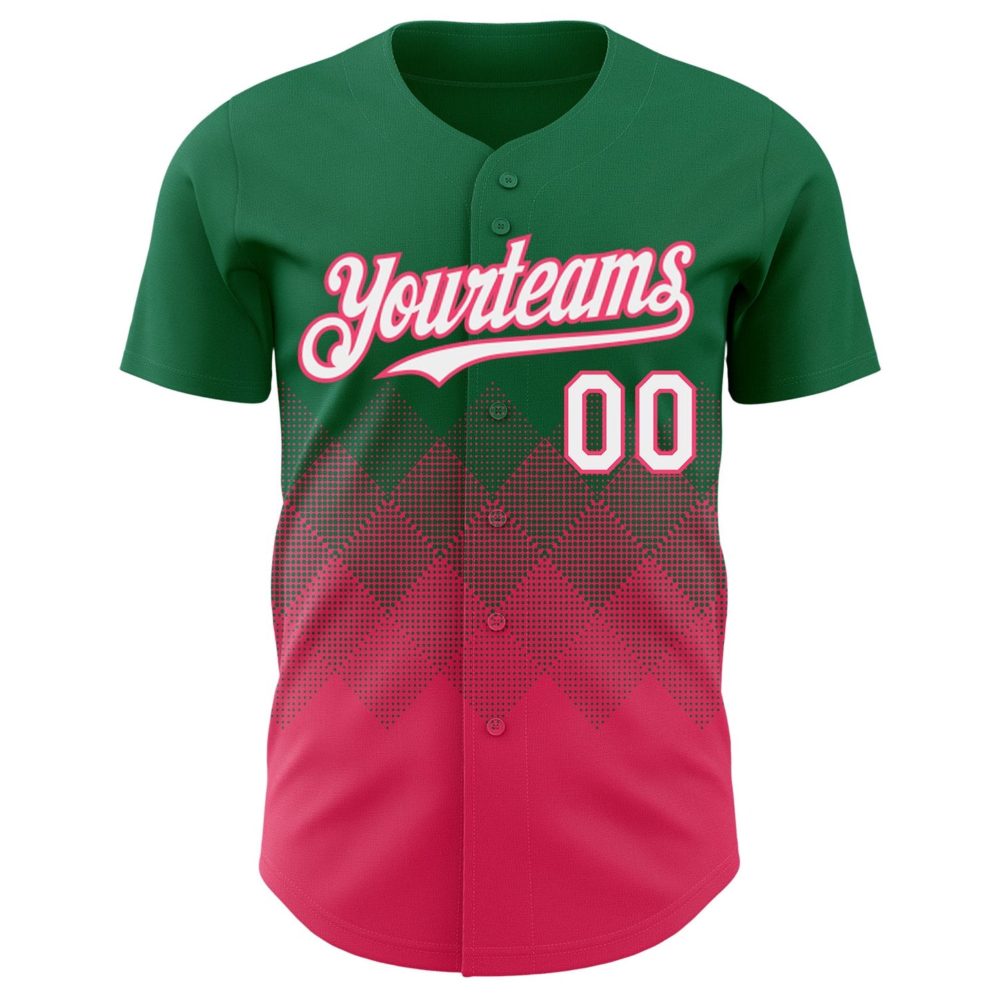 Custom Kelly Green White-Neon Pink 3D Gradient Square Shape Authentic Baseball Jersey view 2