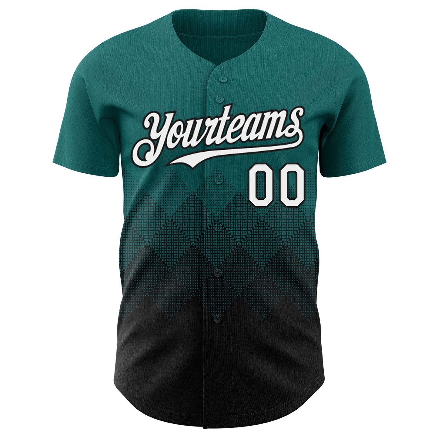 Custom Teal White-Black 3D Gradient Square Shape Authentic Baseball Jersey view 2