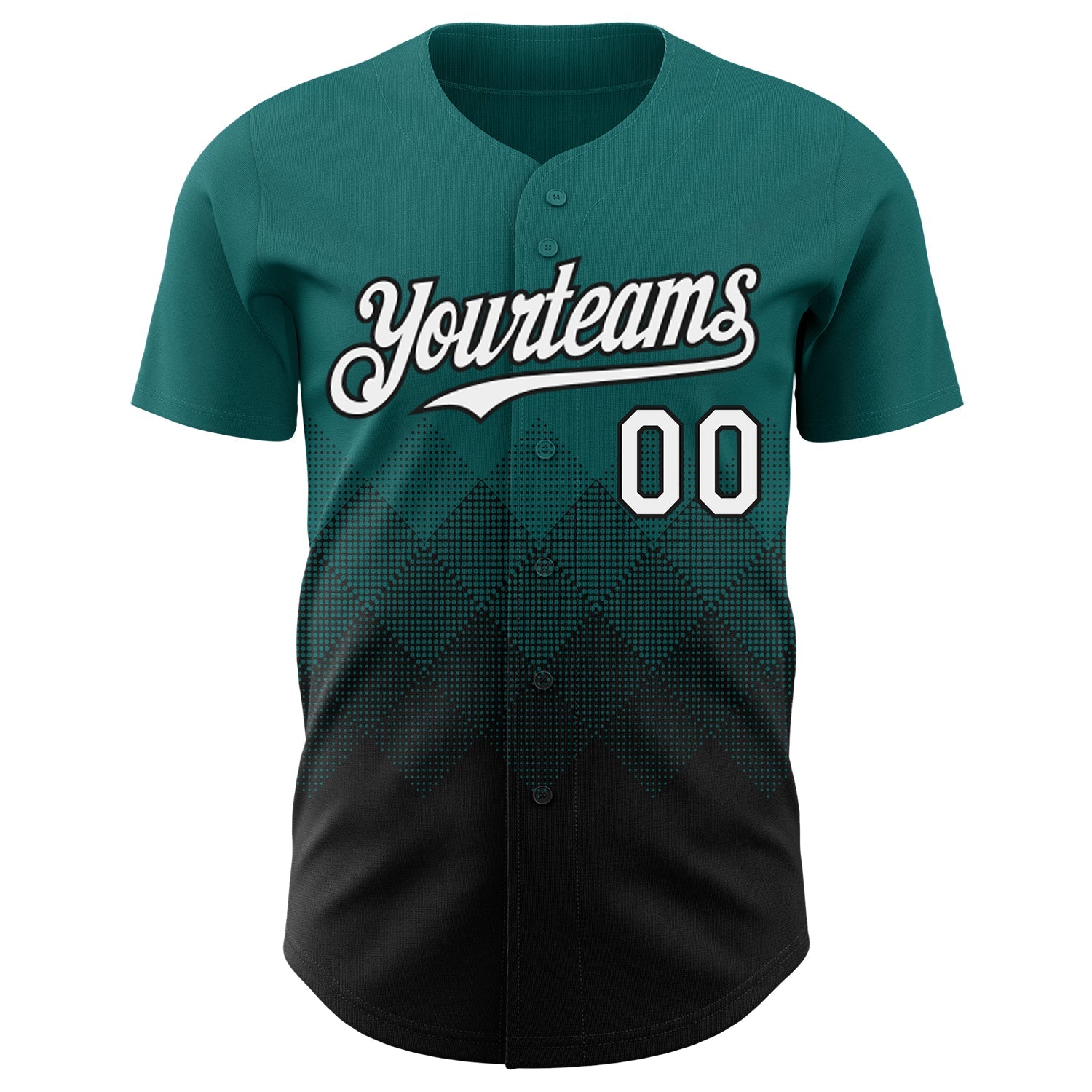 Custom Teal White-Black 3D Gradient Square Shape Authentic Baseball Jersey view 2