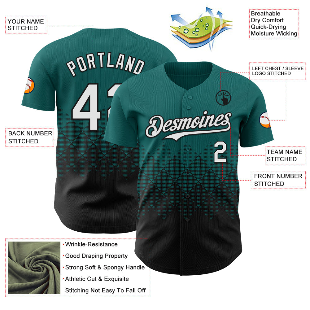 Custom Teal White-Black 3D Gradient Square Shape Authentic Baseball Jersey view 3