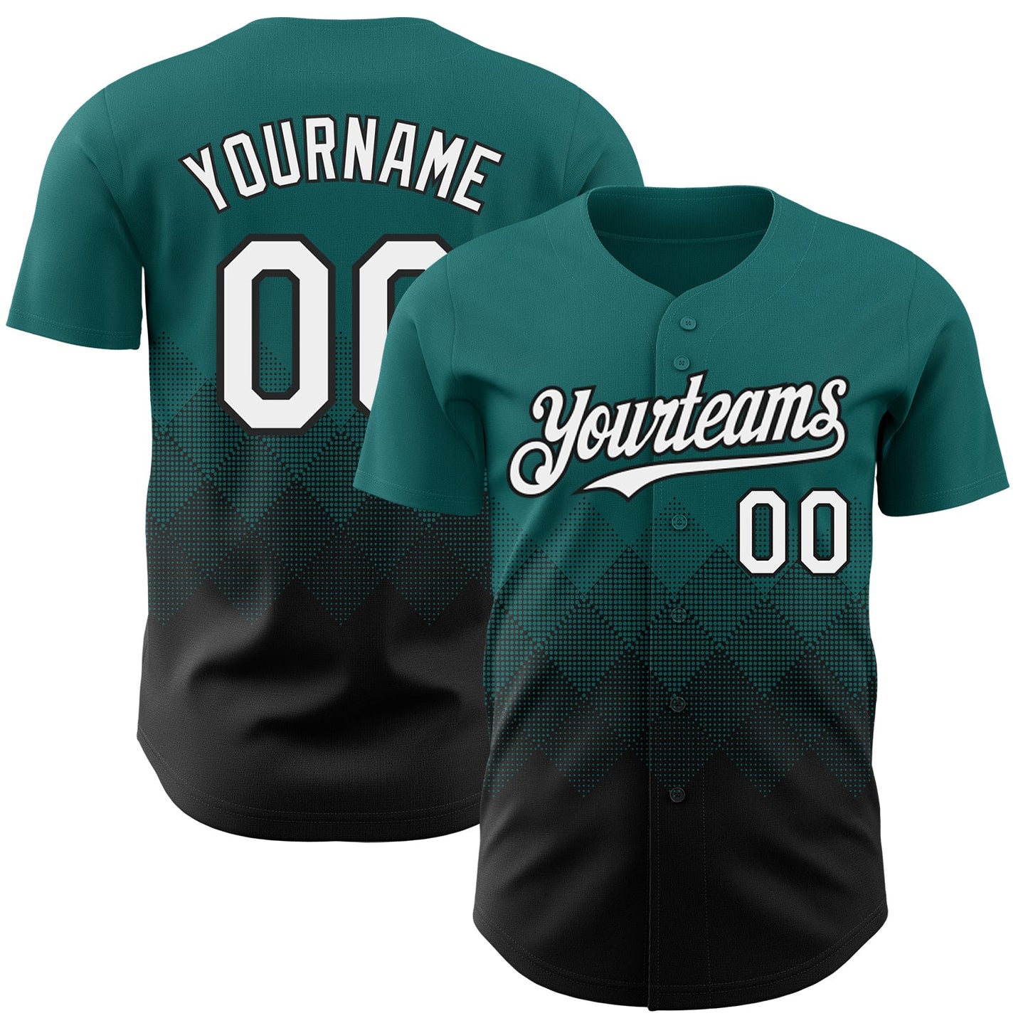 Custom Teal White-Black 3D Gradient Square Shape Authentic Baseball Jersey - Main View