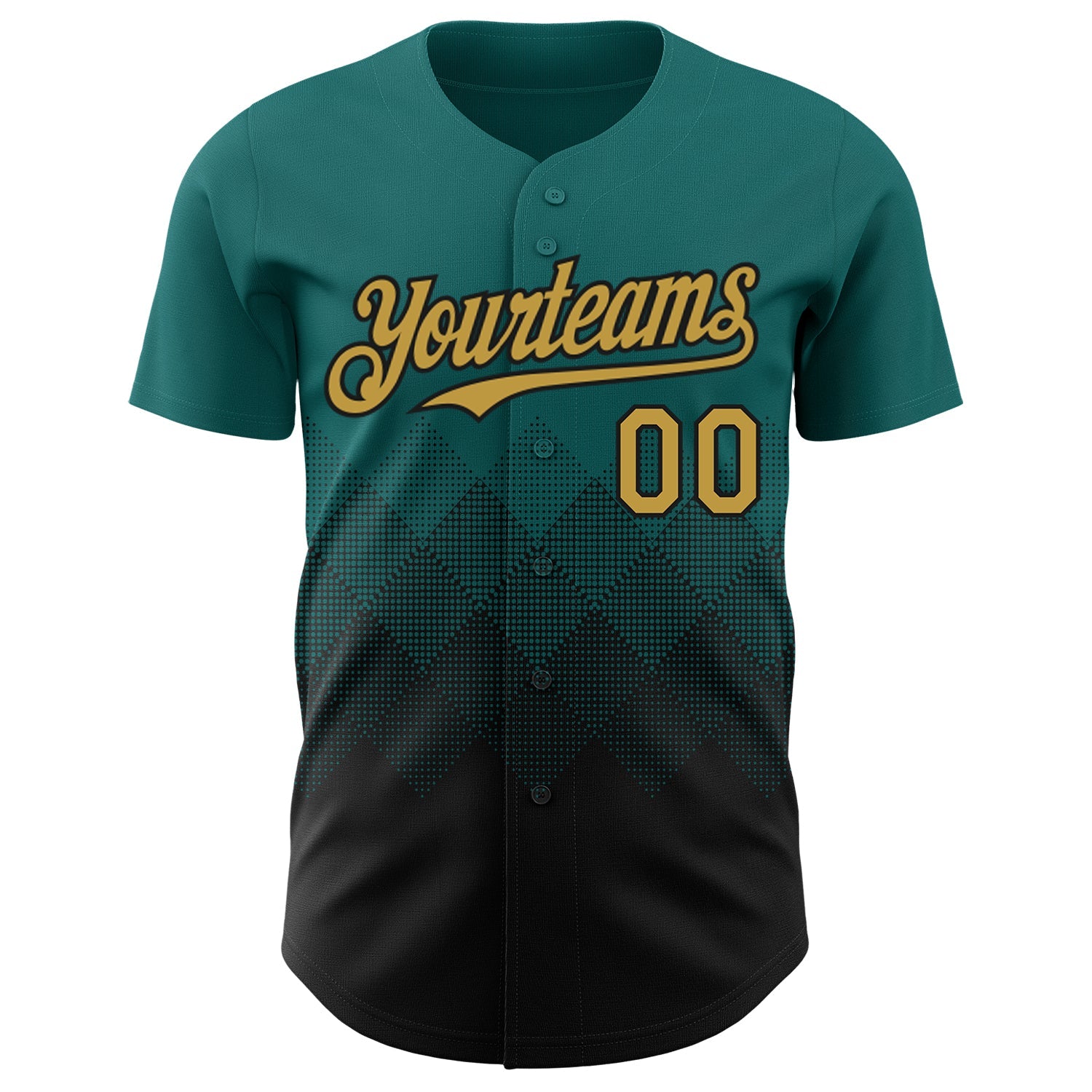 Custom Teal Old Gold-Black 3D Gradient Square Shape Authentic Baseball Jersey view 2