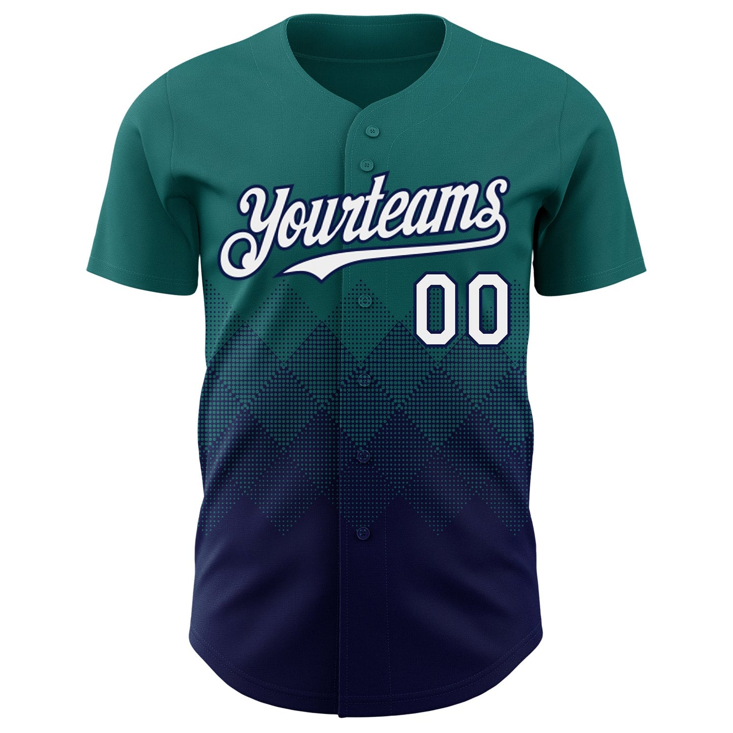 Custom Teal White-Navy 3D Gradient Square Shape Authentic Baseball Jersey view 2