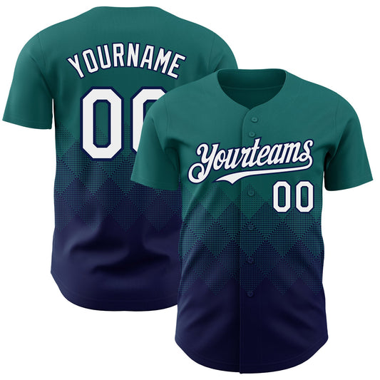 Custom Teal White-Navy 3D Gradient Square Shape Authentic Baseball Jersey - Main View