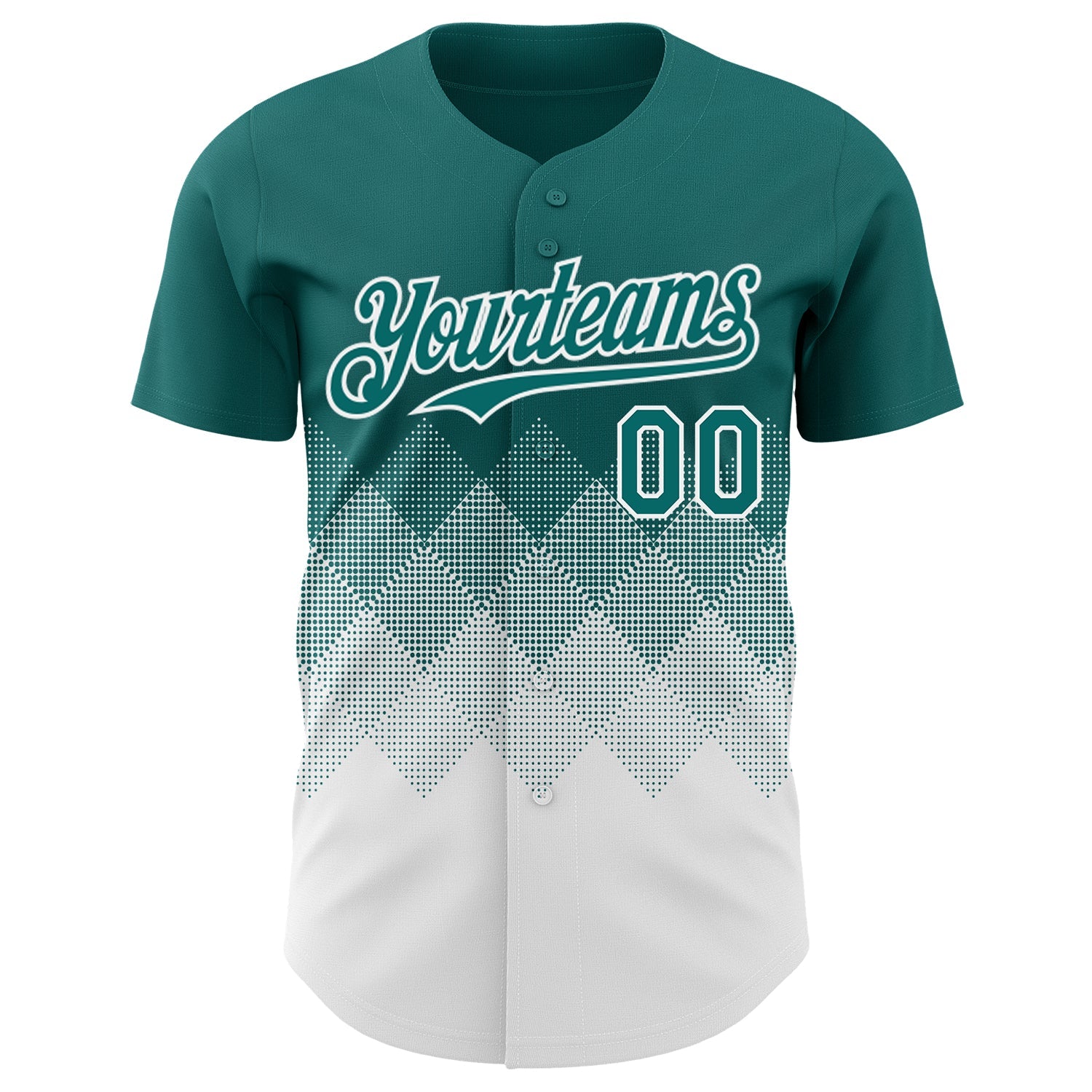 Custom Teal White 3D Gradient Square Shape Authentic Baseball Jersey view 2