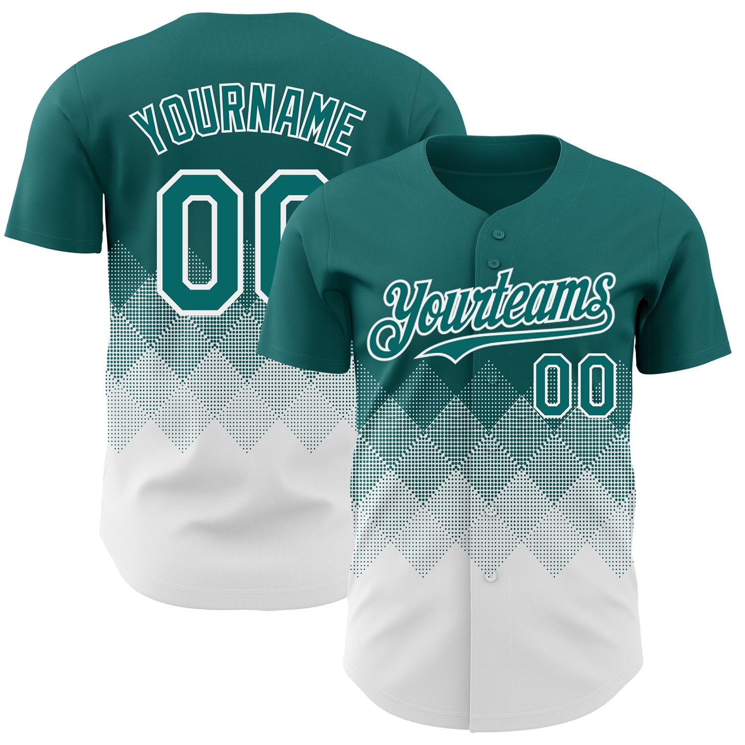 Custom Teal White 3D Gradient Square Shape Authentic Baseball Jersey - Main View