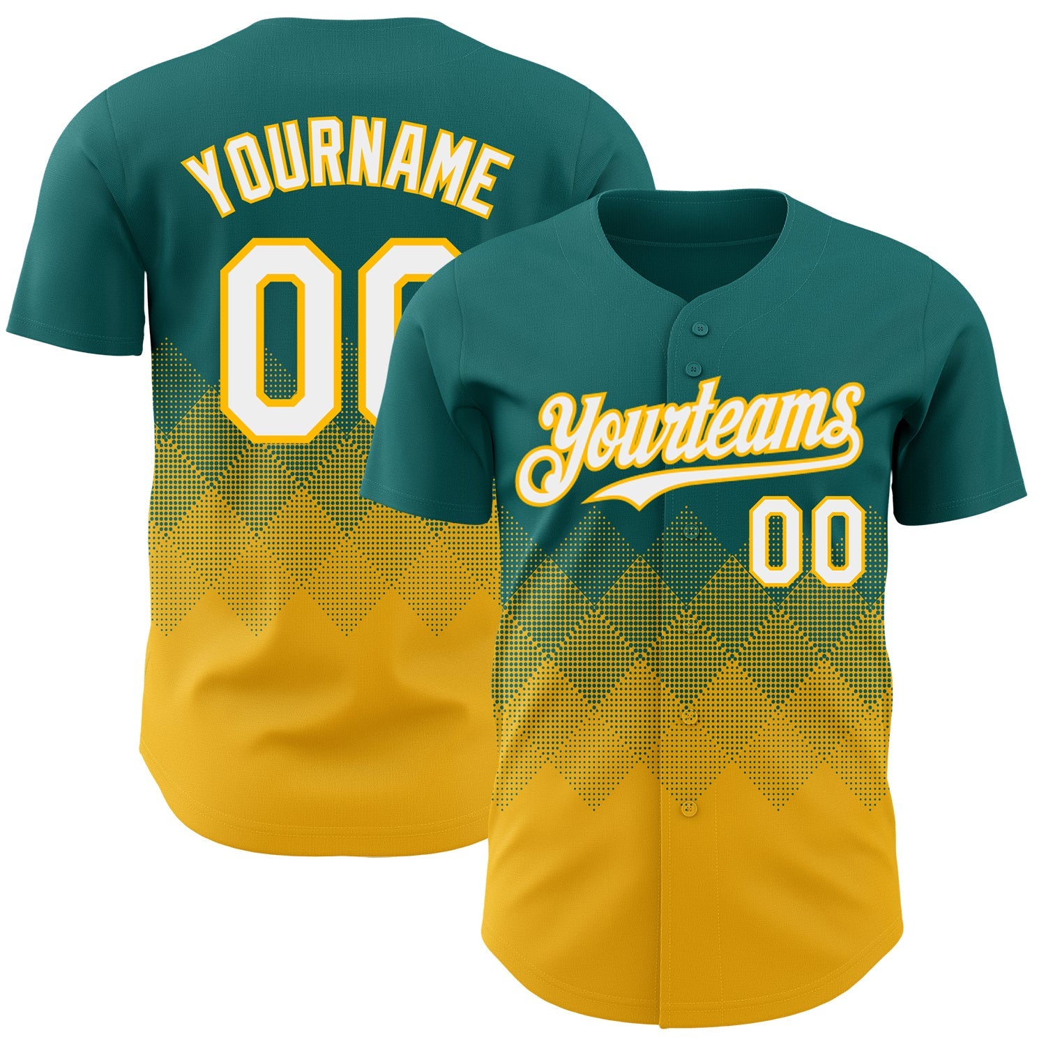 Custom Teal White-Gold 3D Gradient Square Shape Authentic Baseball Jersey - Main View