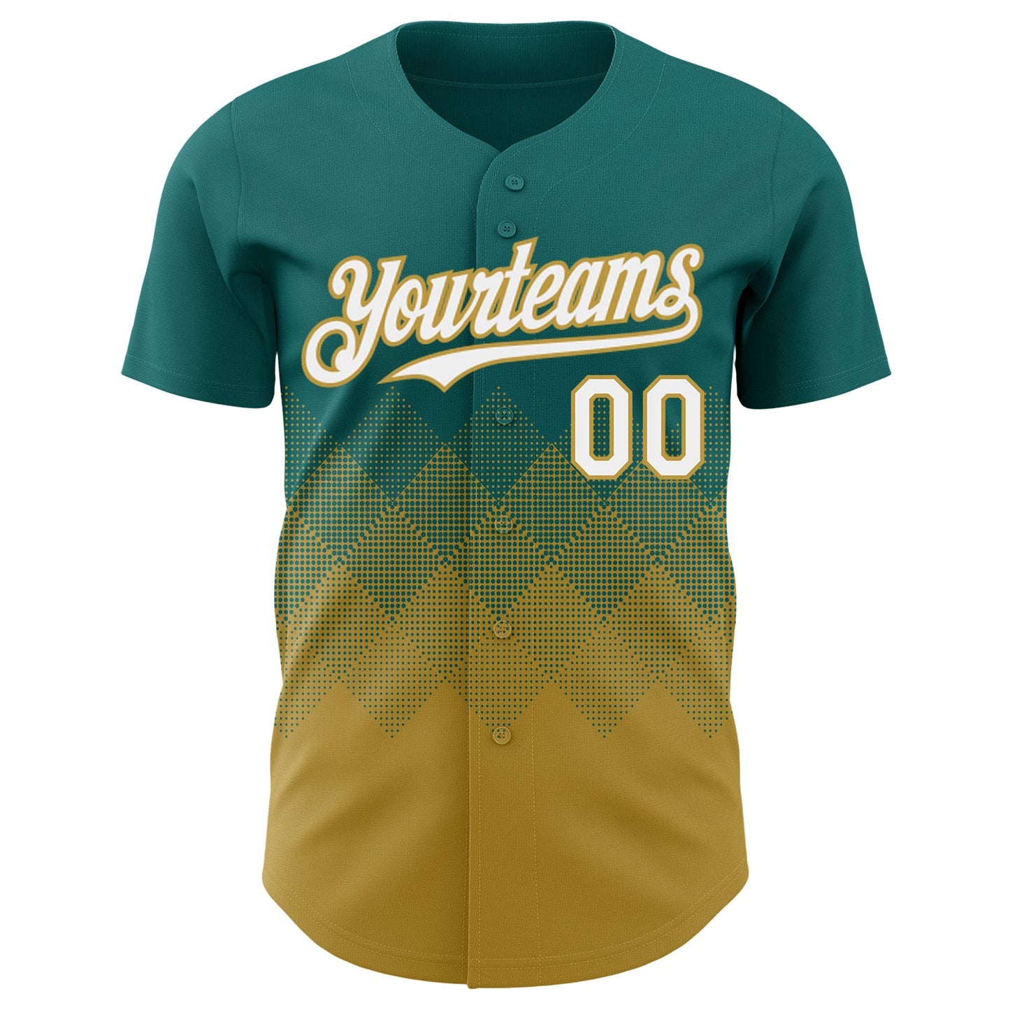 Custom Teal White-Old Gold 3D Gradient Square Shape Authentic Baseball Jersey view 2
