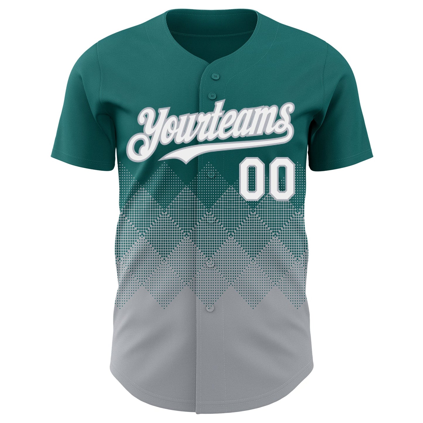 Custom Teal White-Gray 3D Gradient Square Shape Authentic Baseball Jersey view 2