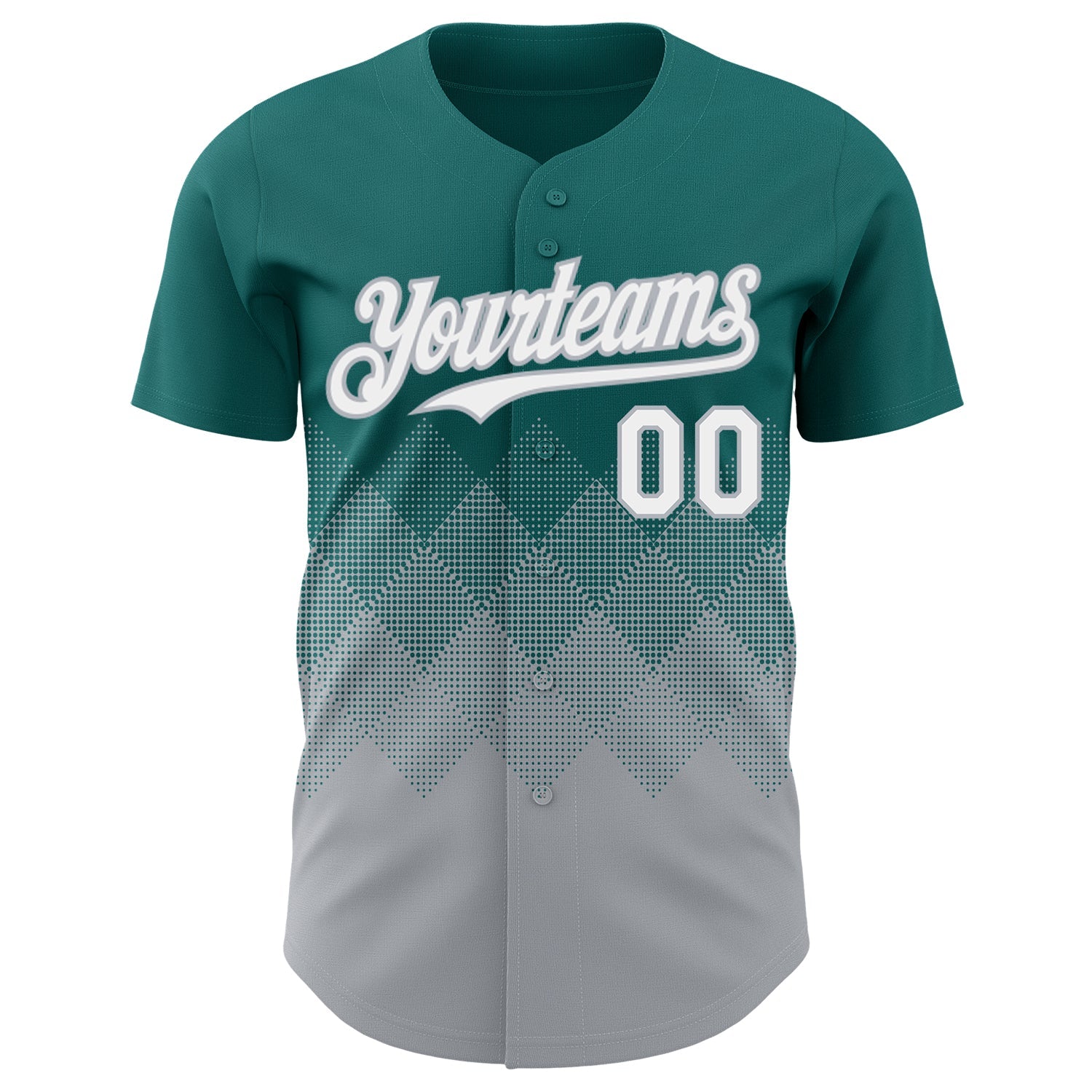 Custom Teal White-Gray 3D Gradient Square Shape Authentic Baseball Jersey view 2