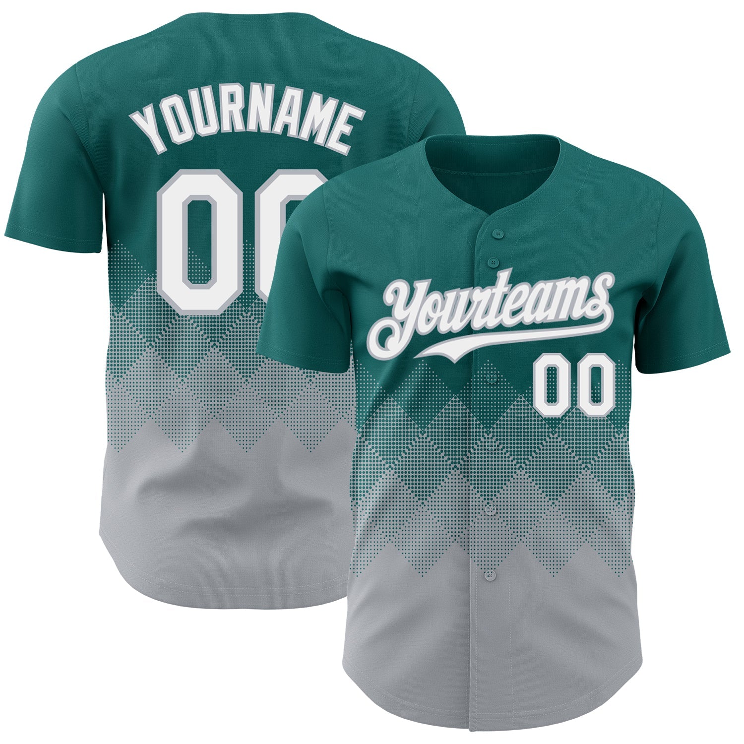 Custom Teal White-Gray 3D Gradient Square Shape Authentic Baseball Jersey - Main View