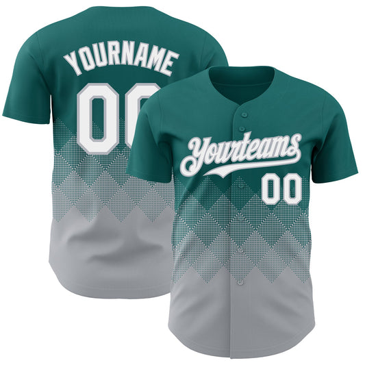 Custom Teal White-Gray 3D Gradient Square Shape Authentic Baseball Jersey - Main View