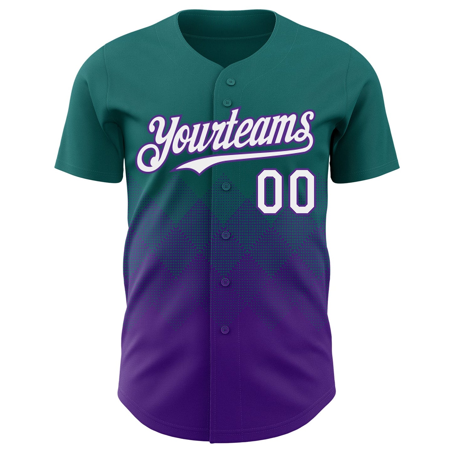Custom Teal White-Purple 3D Gradient Square Shape Authentic Baseball Jersey view 2