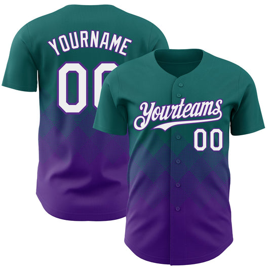 Custom Teal White-Purple 3D Gradient Square Shape Authentic Baseball Jersey - Main View