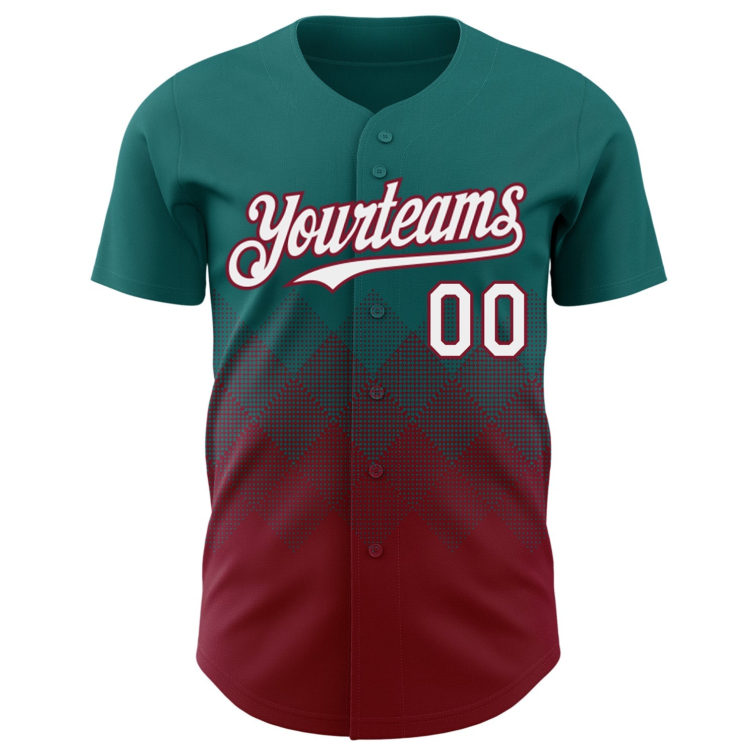 Custom Teal White-Crimson 3D Gradient Square Shape Authentic Baseball Jersey view 2