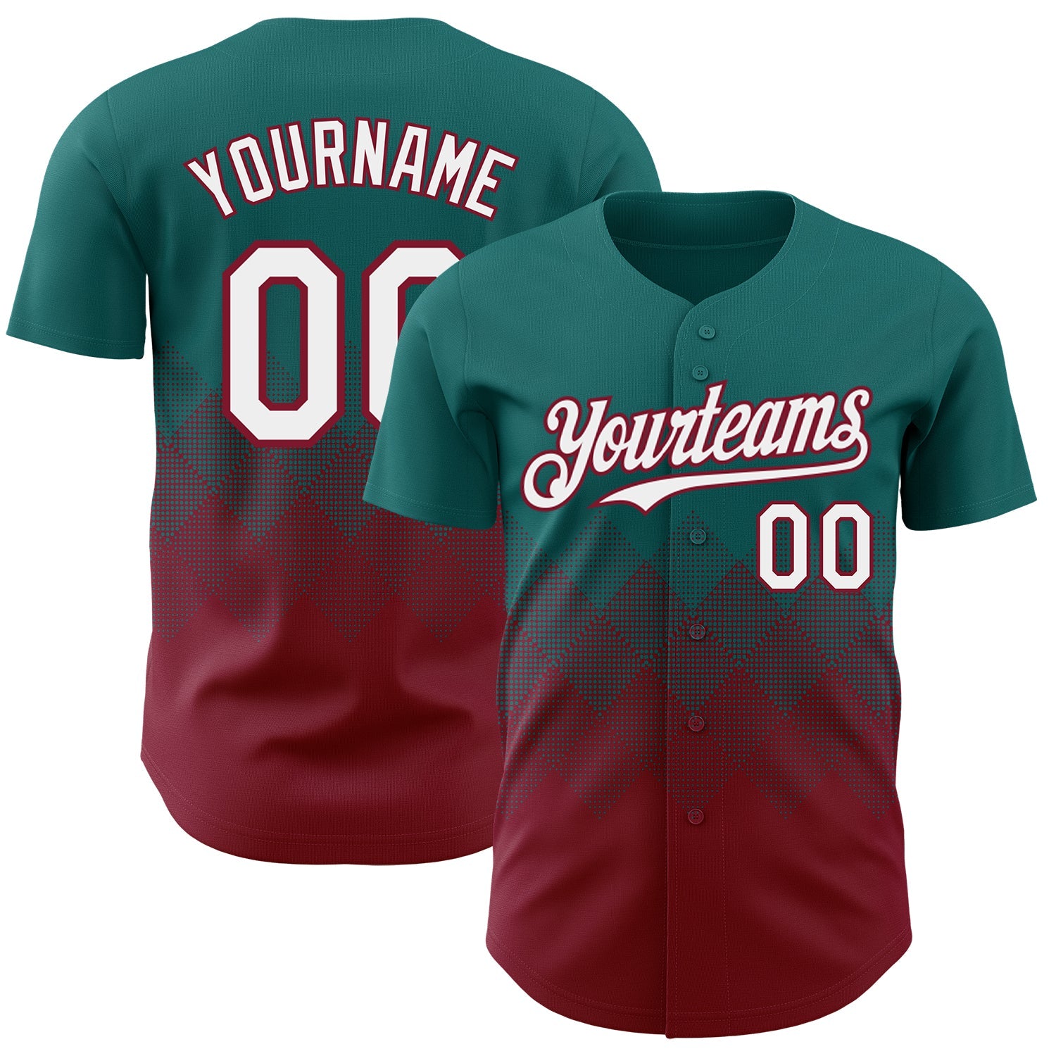 Custom Teal White-Crimson 3D Gradient Square Shape Authentic Baseball Jersey - Main View