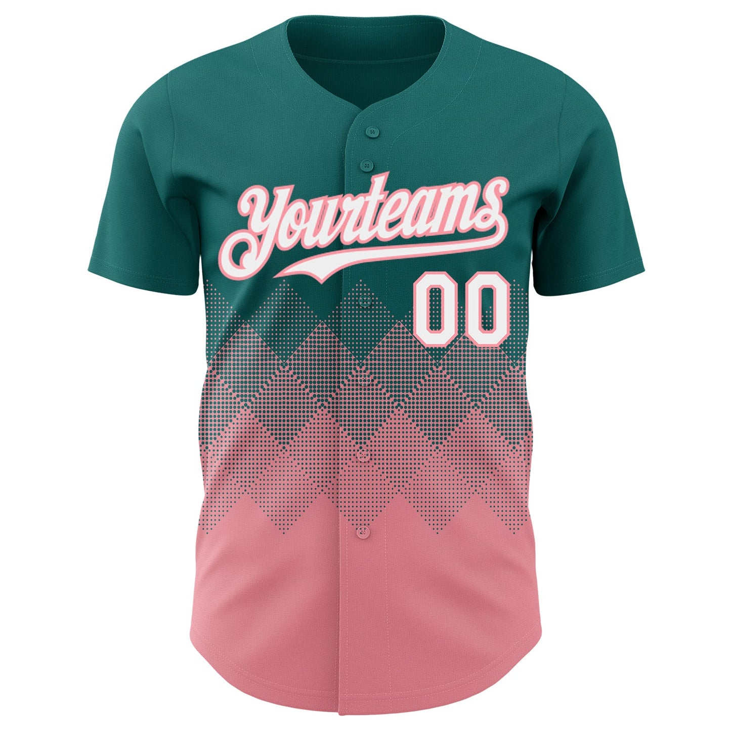 Custom Teal White-Medium Pink 3D Gradient Square Shape Authentic Baseball Jersey view 2