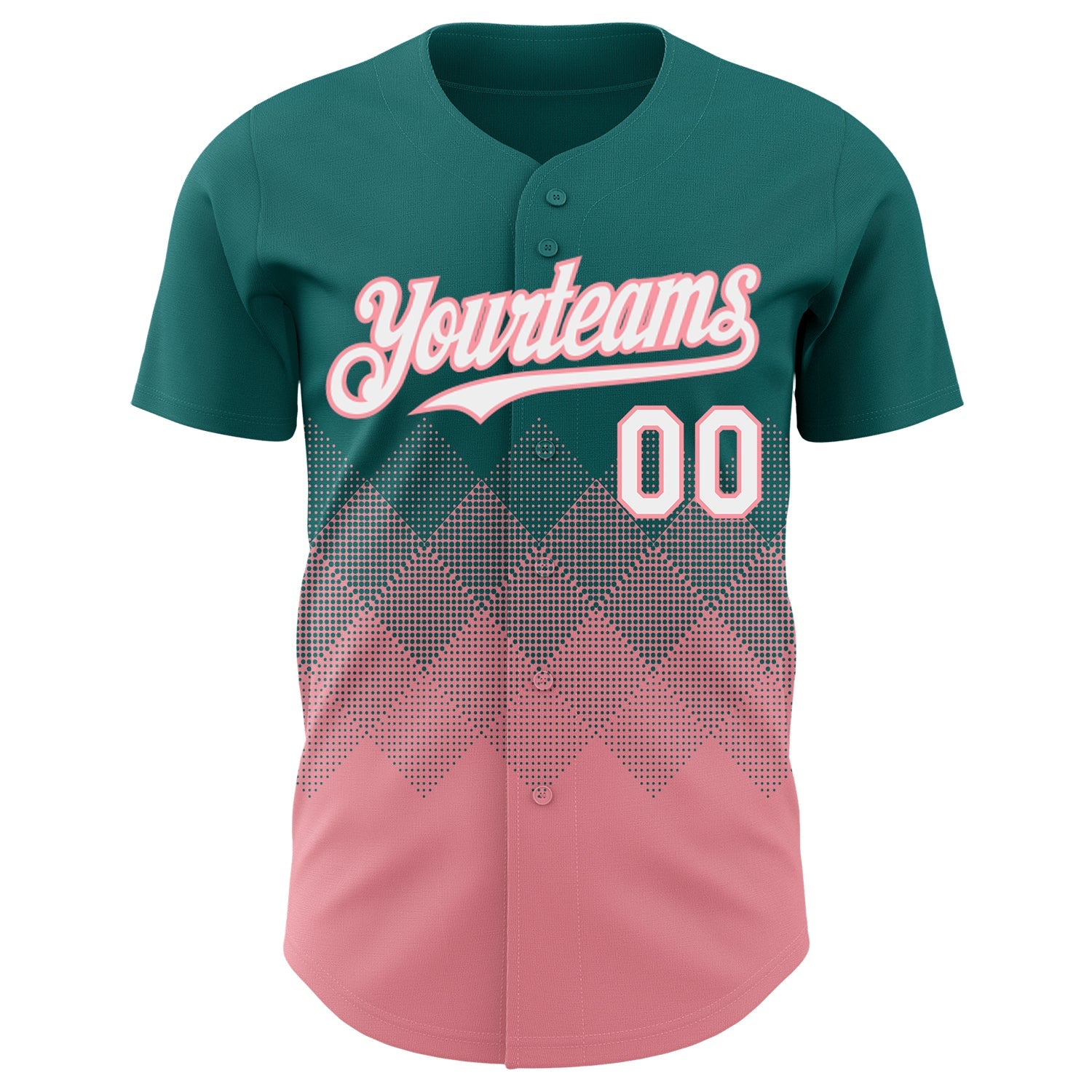 Custom Teal White-Medium Pink 3D Gradient Square Shape Authentic Baseball Jersey view 2