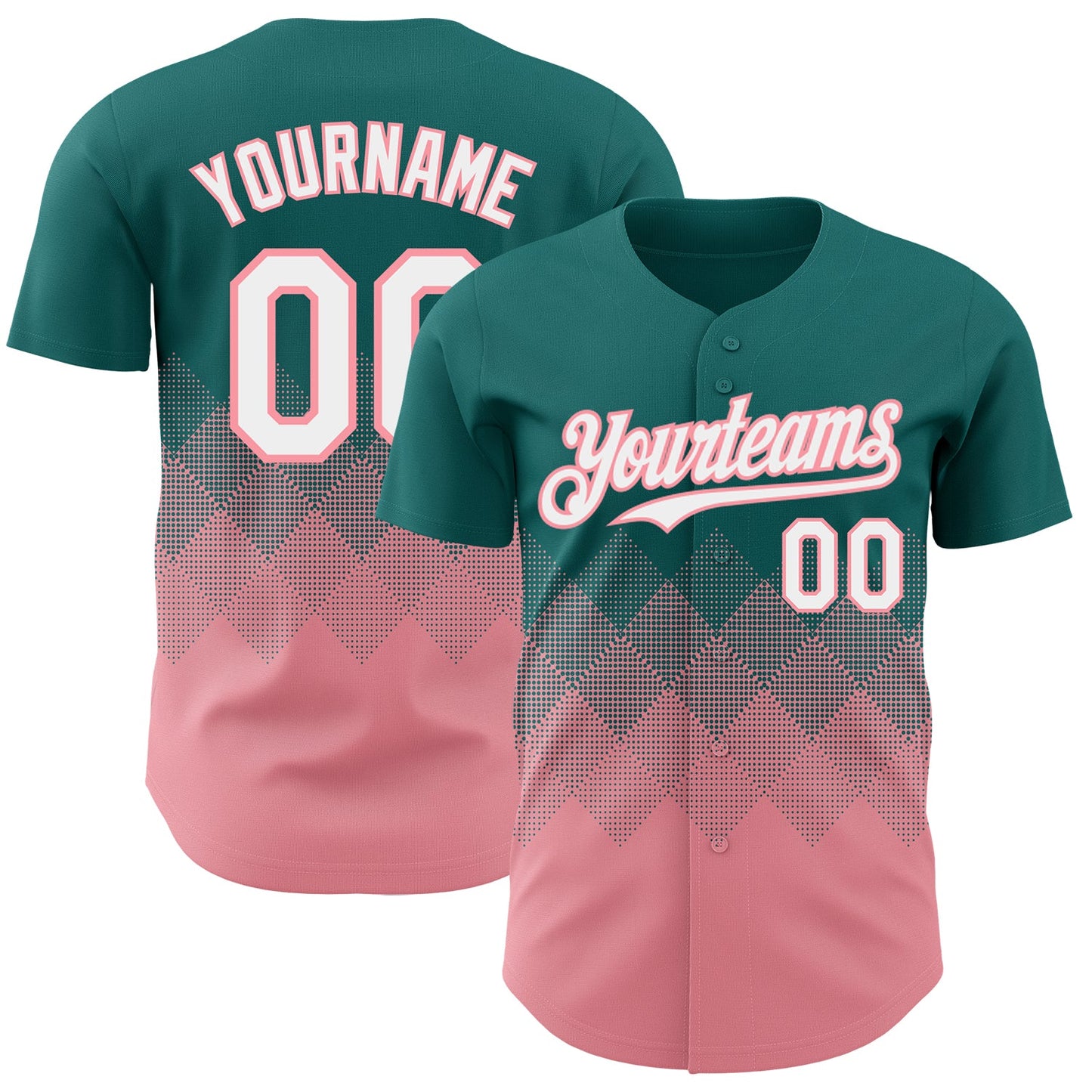 Custom Teal White-Medium Pink 3D Gradient Square Shape Authentic Baseball Jersey - Main View