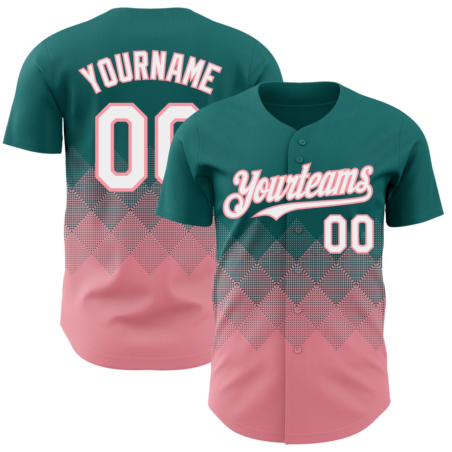 Custom Teal White-Medium Pink 3D Gradient Square Shape Authentic Baseball Jersey - Main View