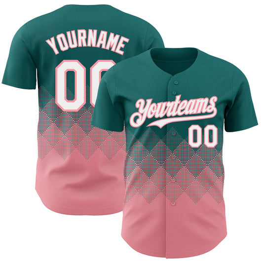 Custom Teal White-Medium Pink 3D Gradient Square Shape Authentic Baseball Jersey - Main View