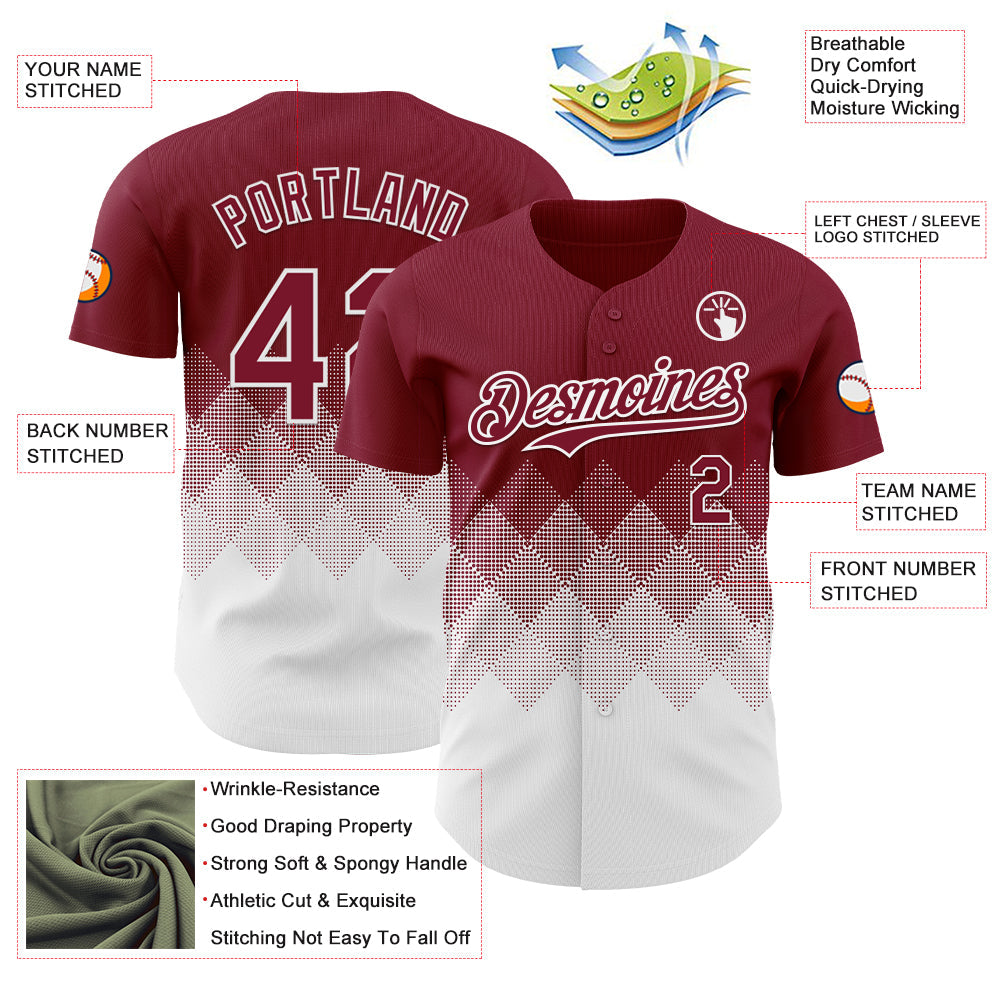Custom Crimson White 3D Gradient Square Shape Authentic Baseball Jersey view 3