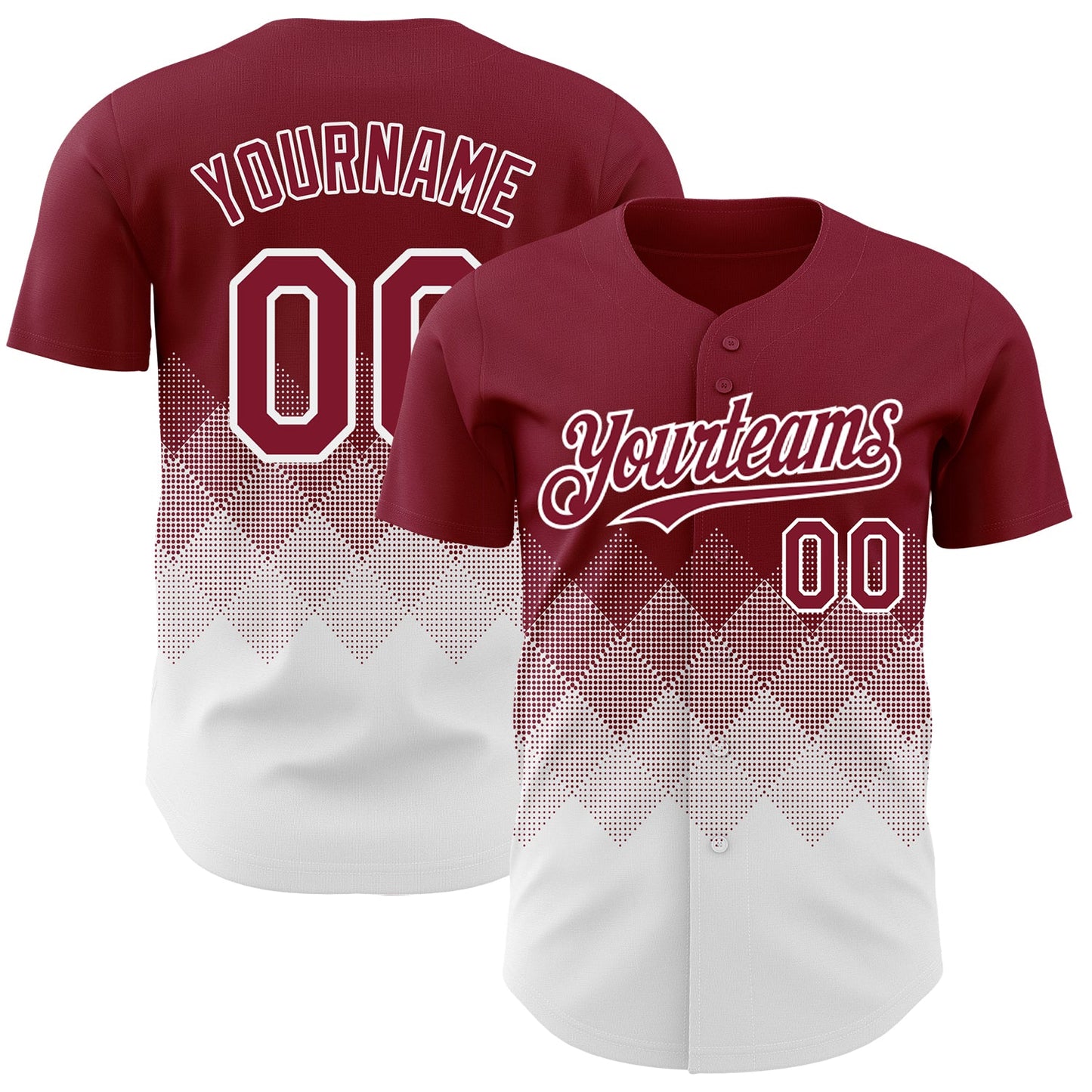 Custom Crimson White 3D Gradient Square Shape Authentic Baseball Jersey - Main View