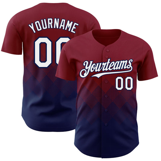 Custom Crimson White-Navy 3D Gradient Square Shape Authentic Baseball Jersey - Main View