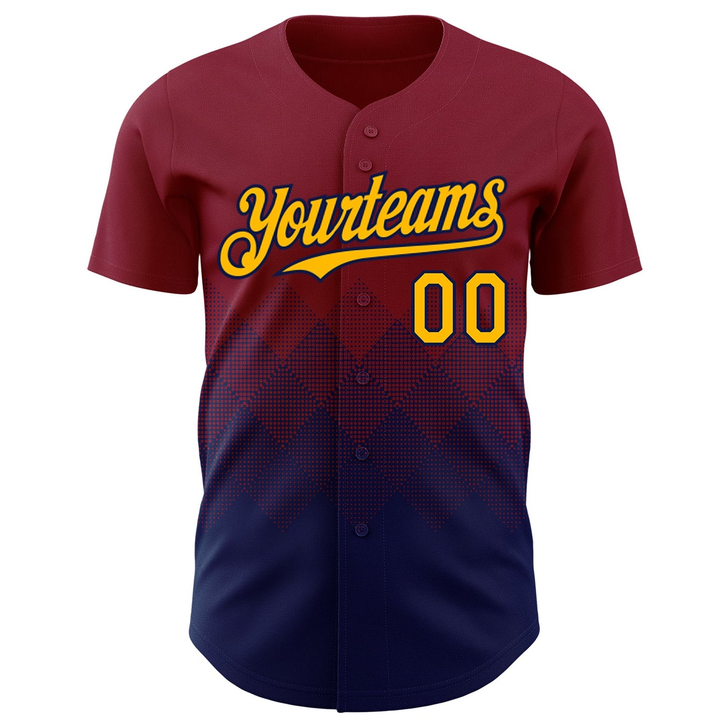Custom Crimson Gold-Navy 3D Gradient Square Shape Authentic Baseball Jersey view 2