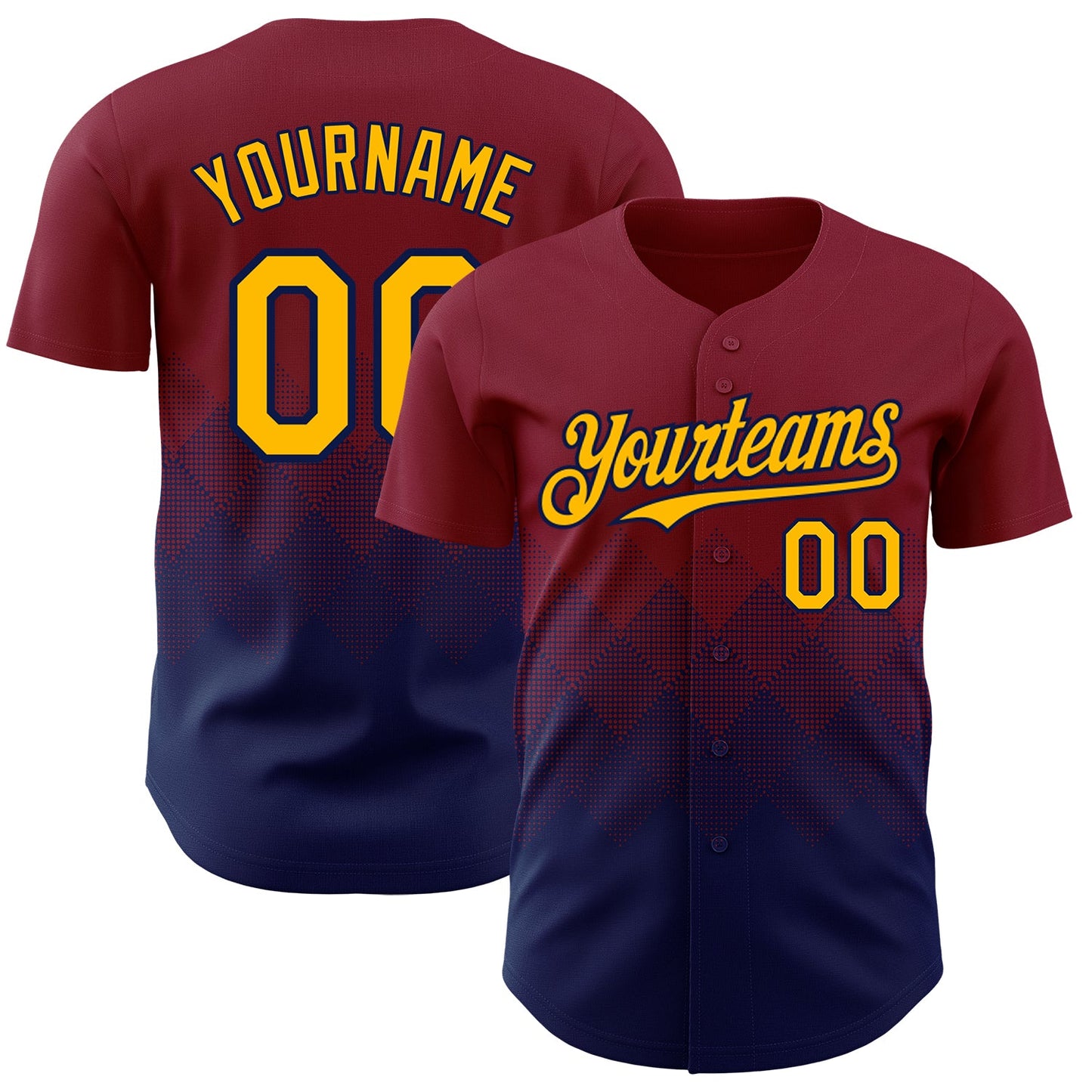 Custom Crimson Gold-Navy 3D Gradient Square Shape Authentic Baseball Jersey - Main View