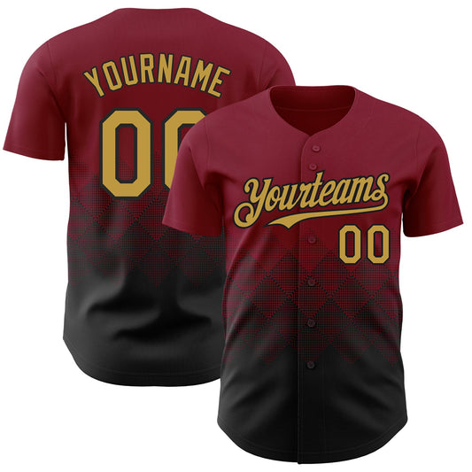 Custom Crimson Old Gold-Black 3D Gradient Square Shape Authentic Baseball Jersey - Main View