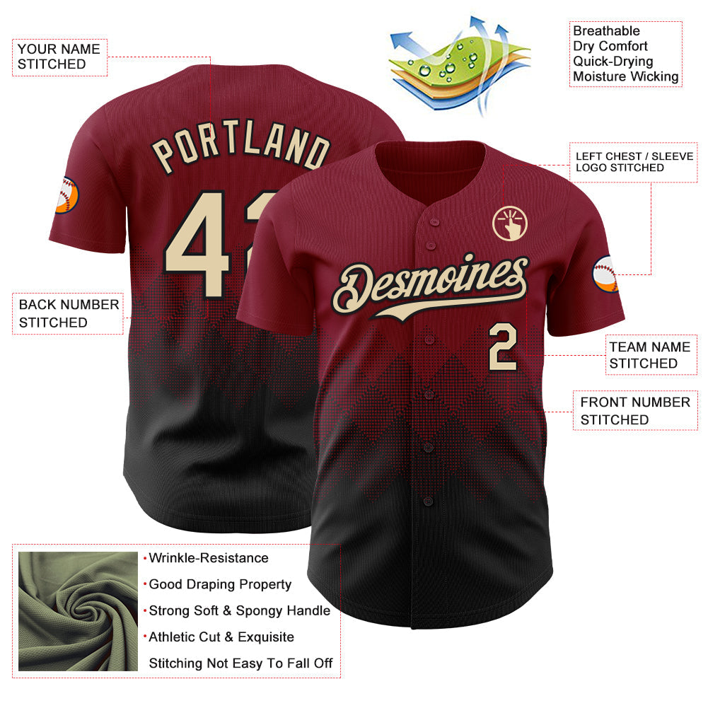 Custom Crimson Cream-Black 3D Gradient Square Shape Authentic Baseball Jersey view 3