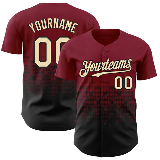 Custom Crimson Cream-Black 3D Gradient Square Shape Authentic Baseball Jersey - Main View