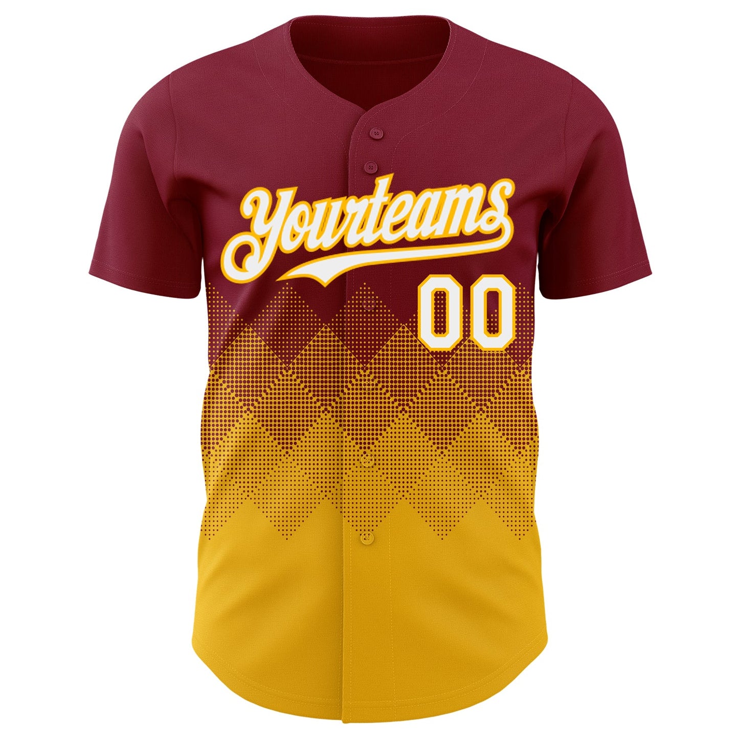 Custom Crimson White-Gold 3D Gradient Square Shape Authentic Baseball Jersey view 2