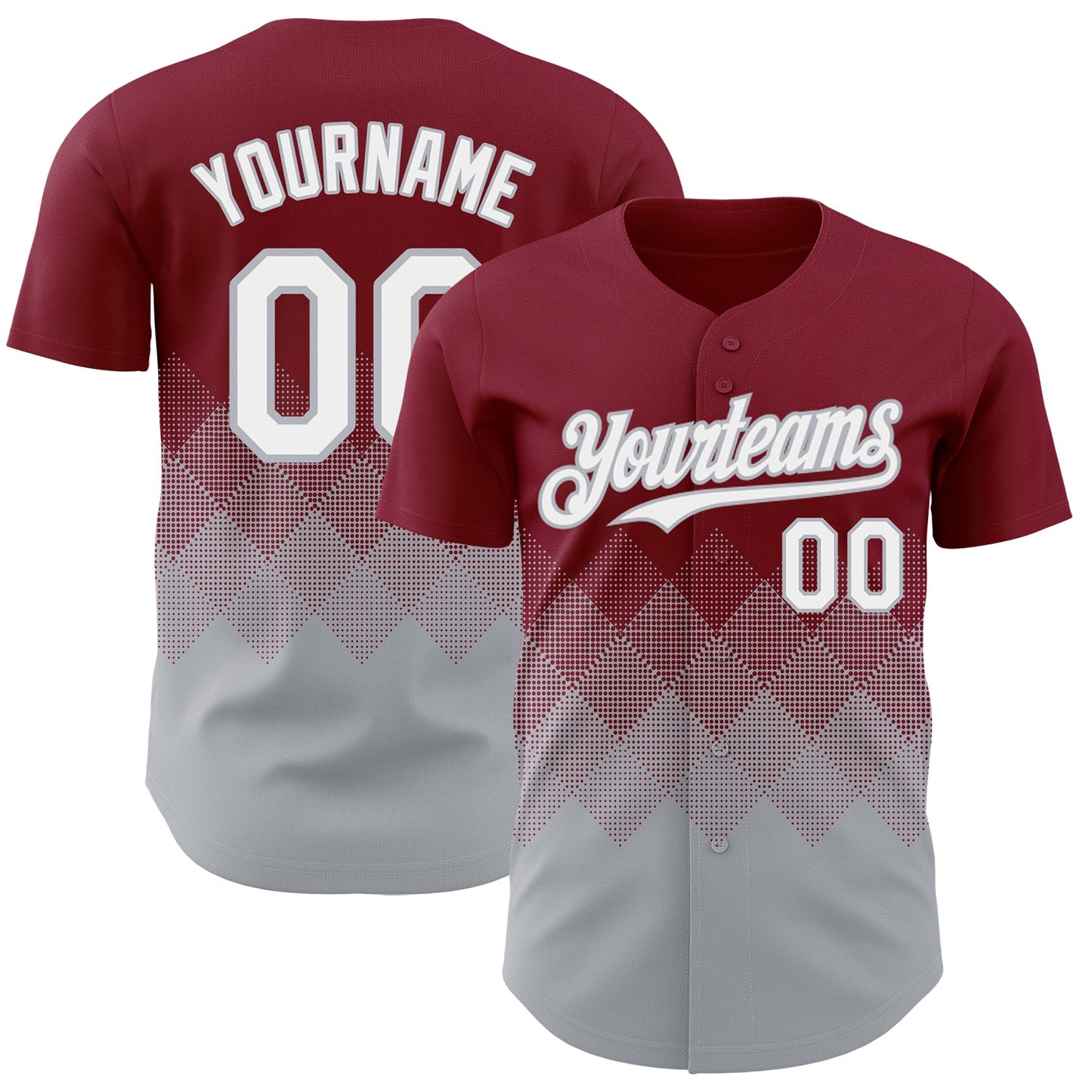 Custom Crimson White-Gray 3D Gradient Square Shape Authentic Baseball Jersey - Main View