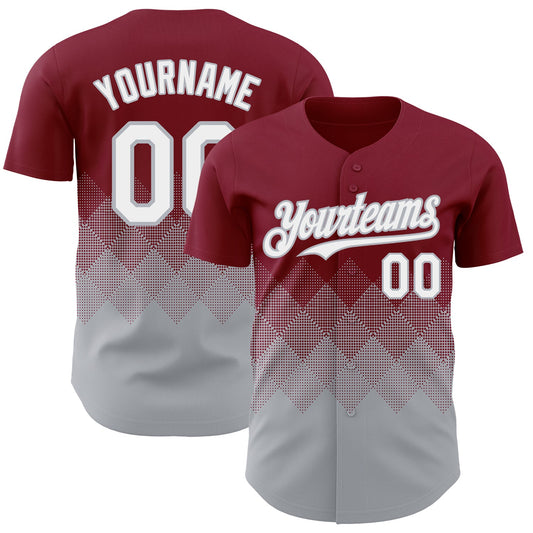 Custom Crimson White-Gray 3D Gradient Square Shape Authentic Baseball Jersey - Main View