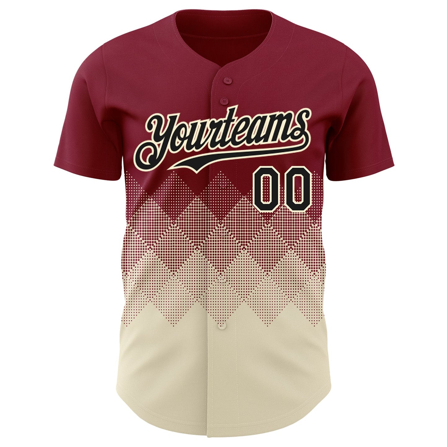 Custom Crimson Black-Cream 3D Gradient Square Shape Authentic Baseball Jersey view 2