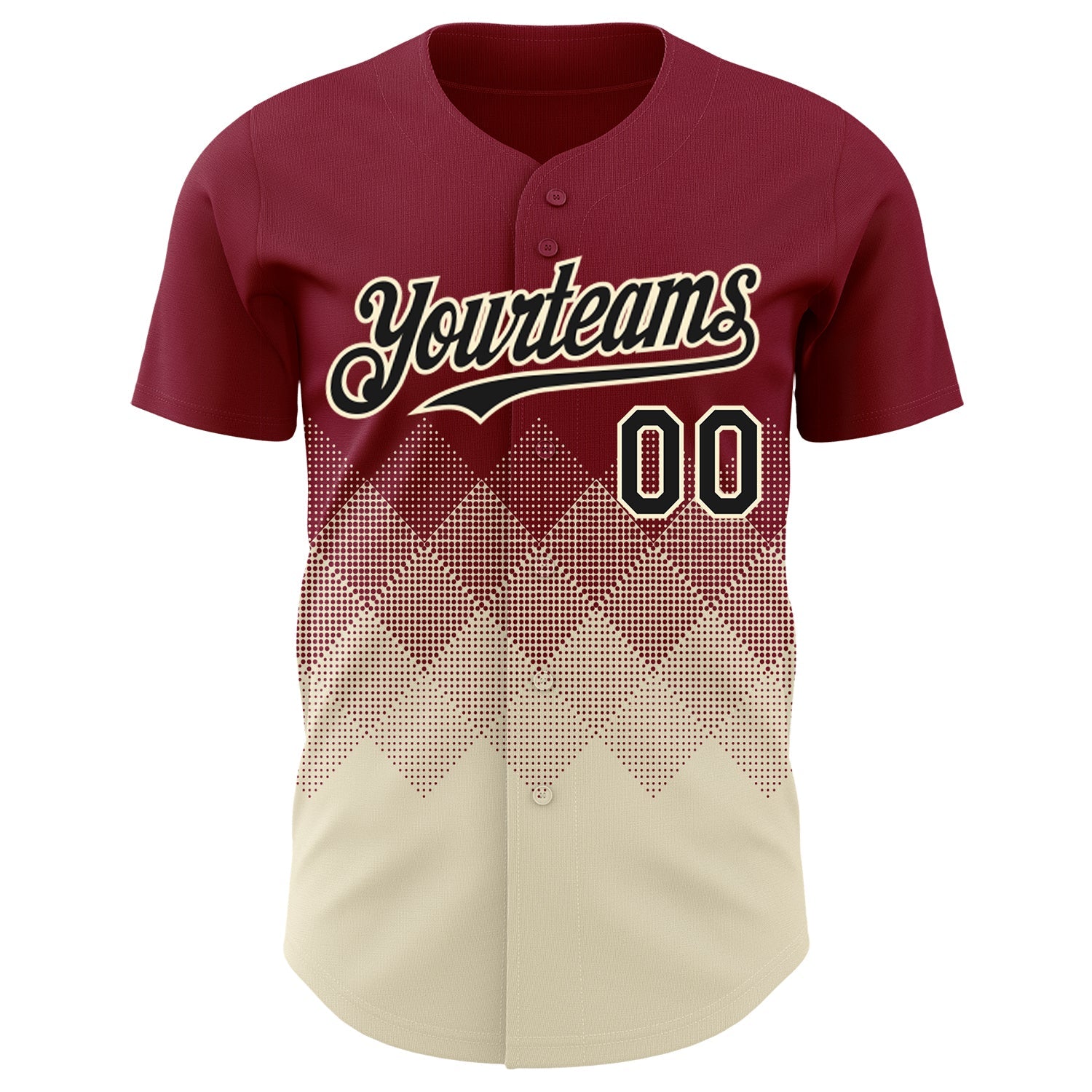 Custom Crimson Black-Cream 3D Gradient Square Shape Authentic Baseball Jersey view 2