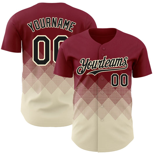 Custom Crimson Black-Cream 3D Gradient Square Shape Authentic Baseball Jersey - Main View