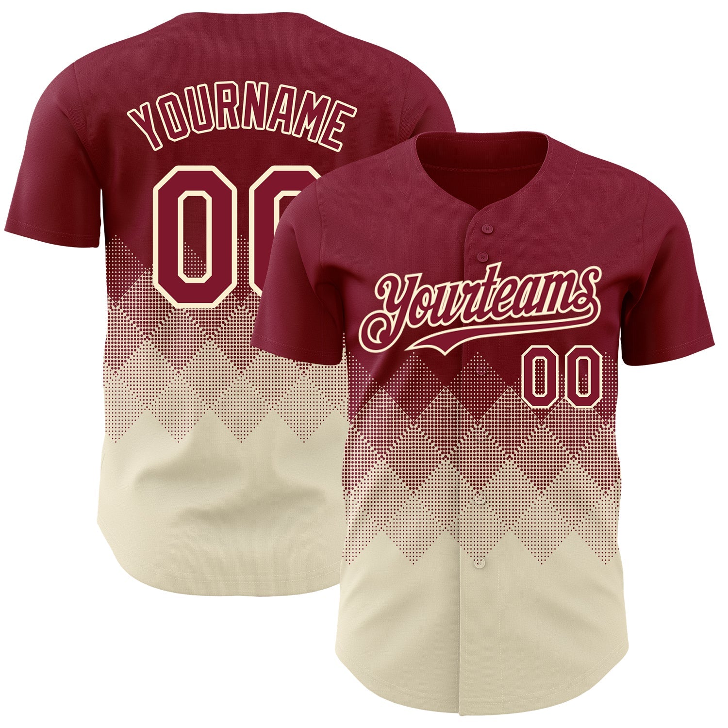 Custom Crimson Cream 3D Gradient Square Shape Authentic Baseball Jersey - Main View
