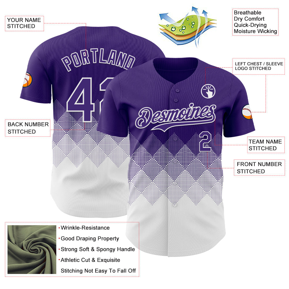 Custom Purple White 3D Gradient Square Shape Authentic Baseball Jersey view 3