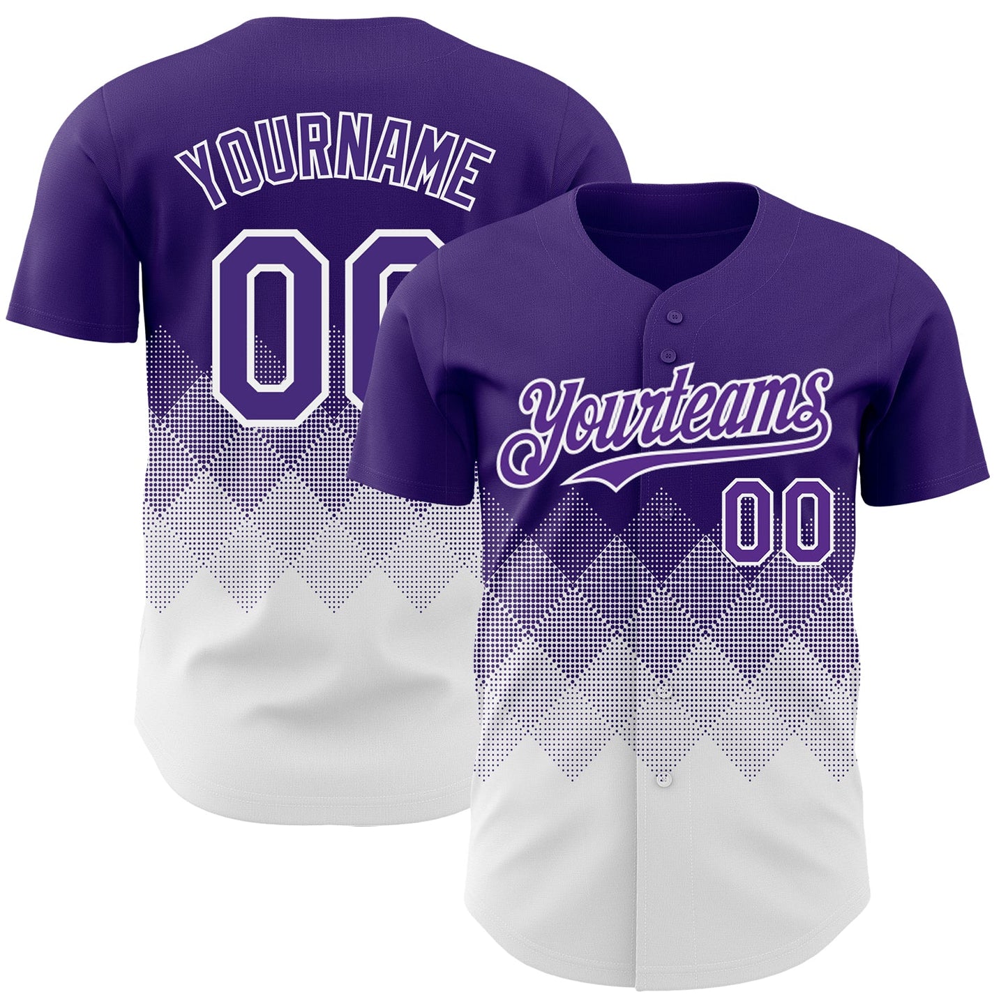 Custom Purple White 3D Gradient Square Shape Authentic Baseball Jersey - Main View