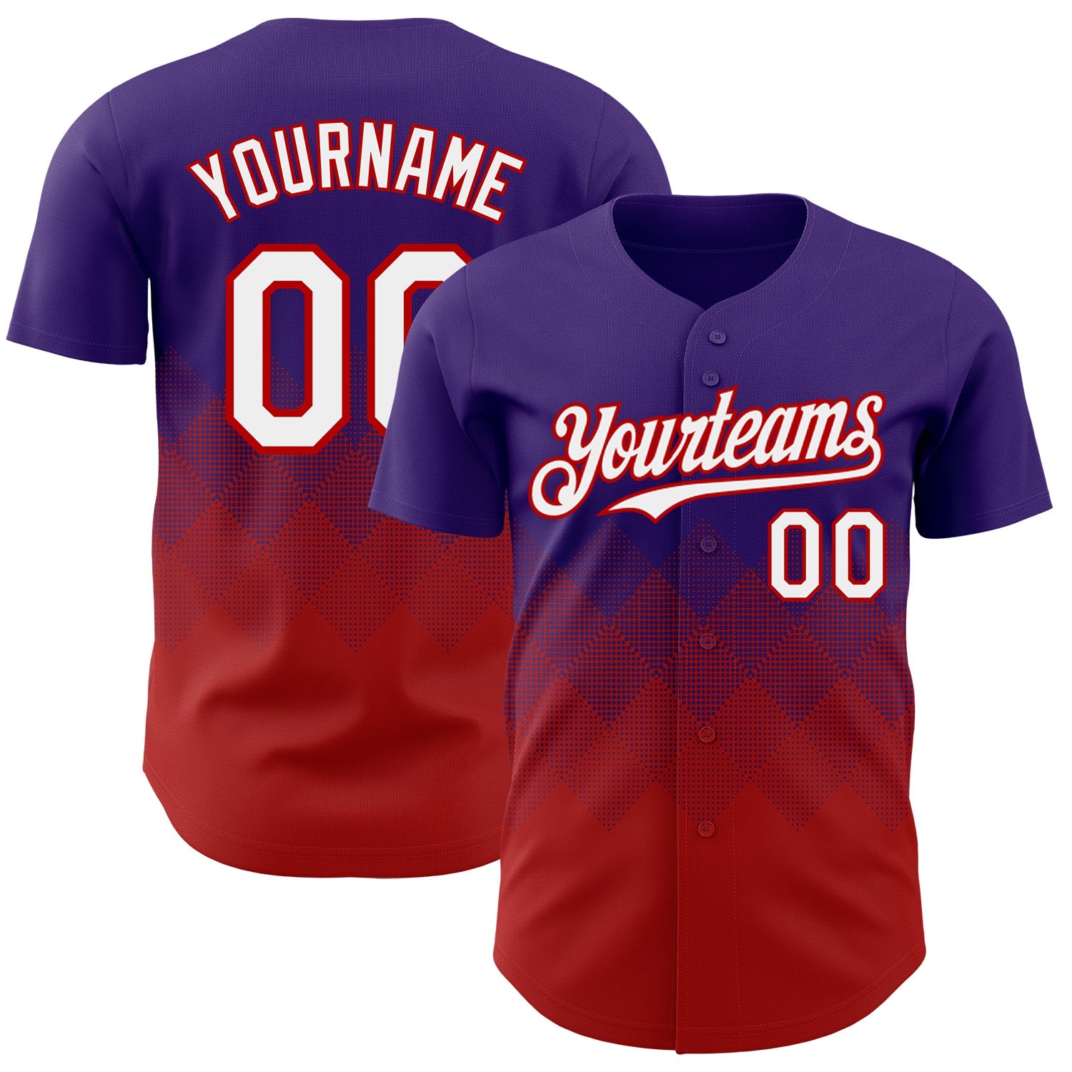 Custom Purple White-Red 3D Gradient Square Shape Authentic Baseball Jersey - Main View