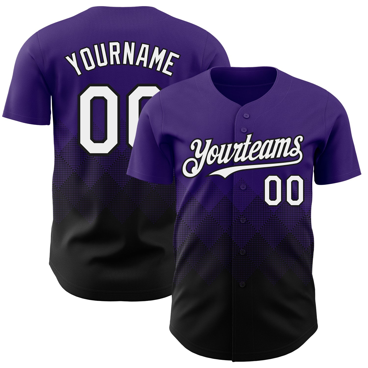 Custom Purple White-Black 3D Gradient Square Shape Authentic Baseball Jersey - Main View