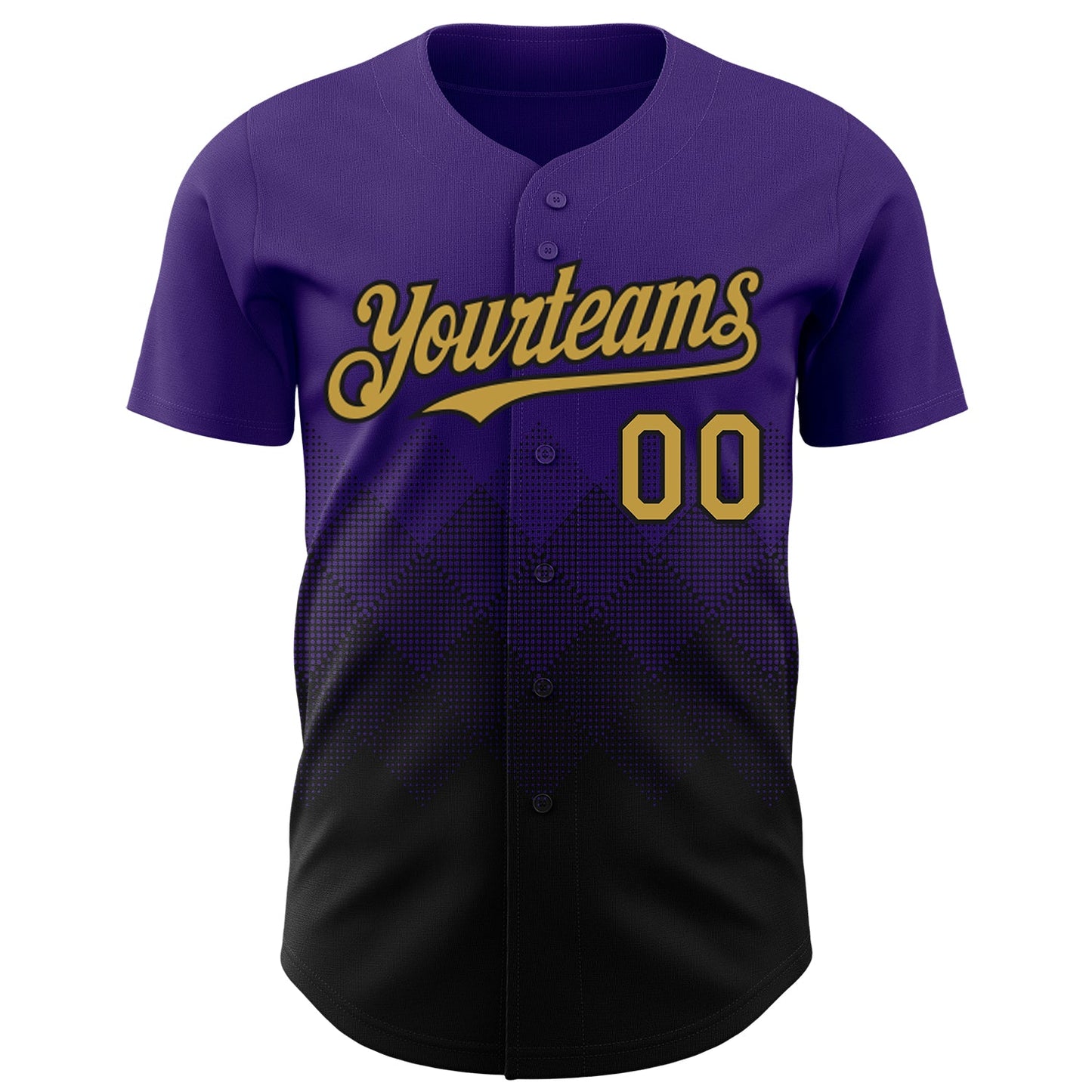 Custom Purple Old Gold-Black 3D Gradient Square Shape Authentic Baseball Jersey view 2