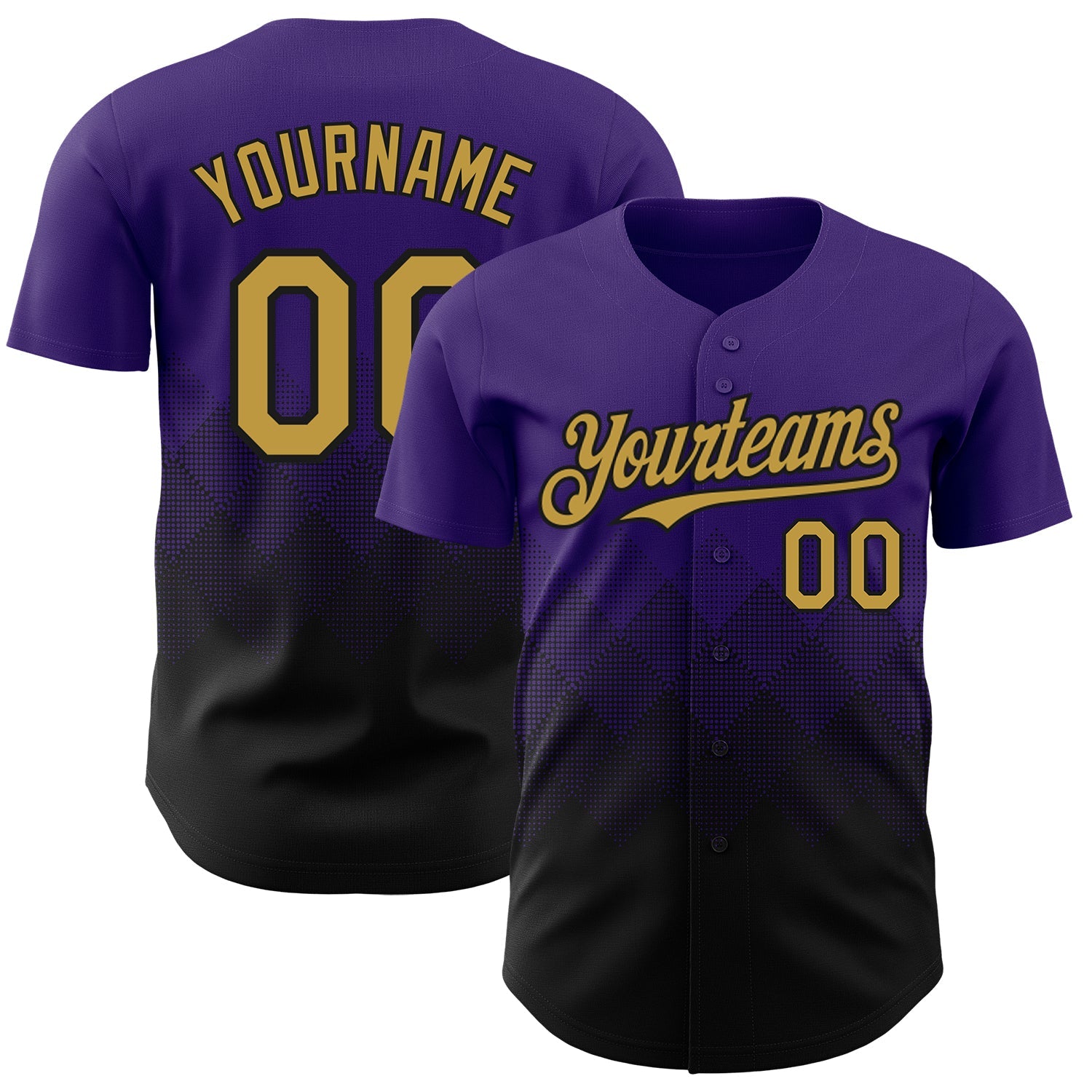 Custom Purple Old Gold-Black 3D Gradient Square Shape Authentic Baseball Jersey - Main View