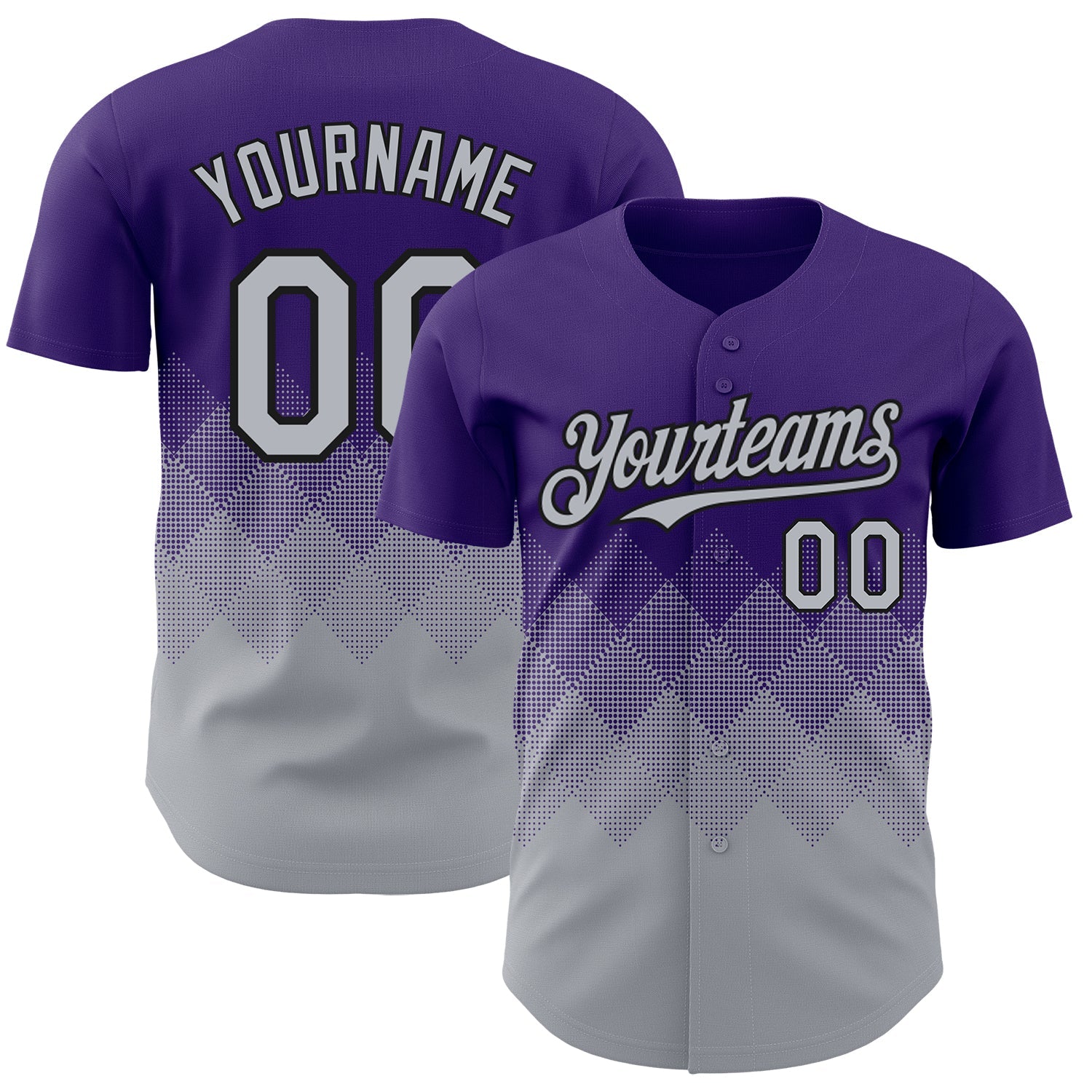 Custom Purple Gray-Black 3D Gradient Square Shape Authentic Baseball Jersey - Main View