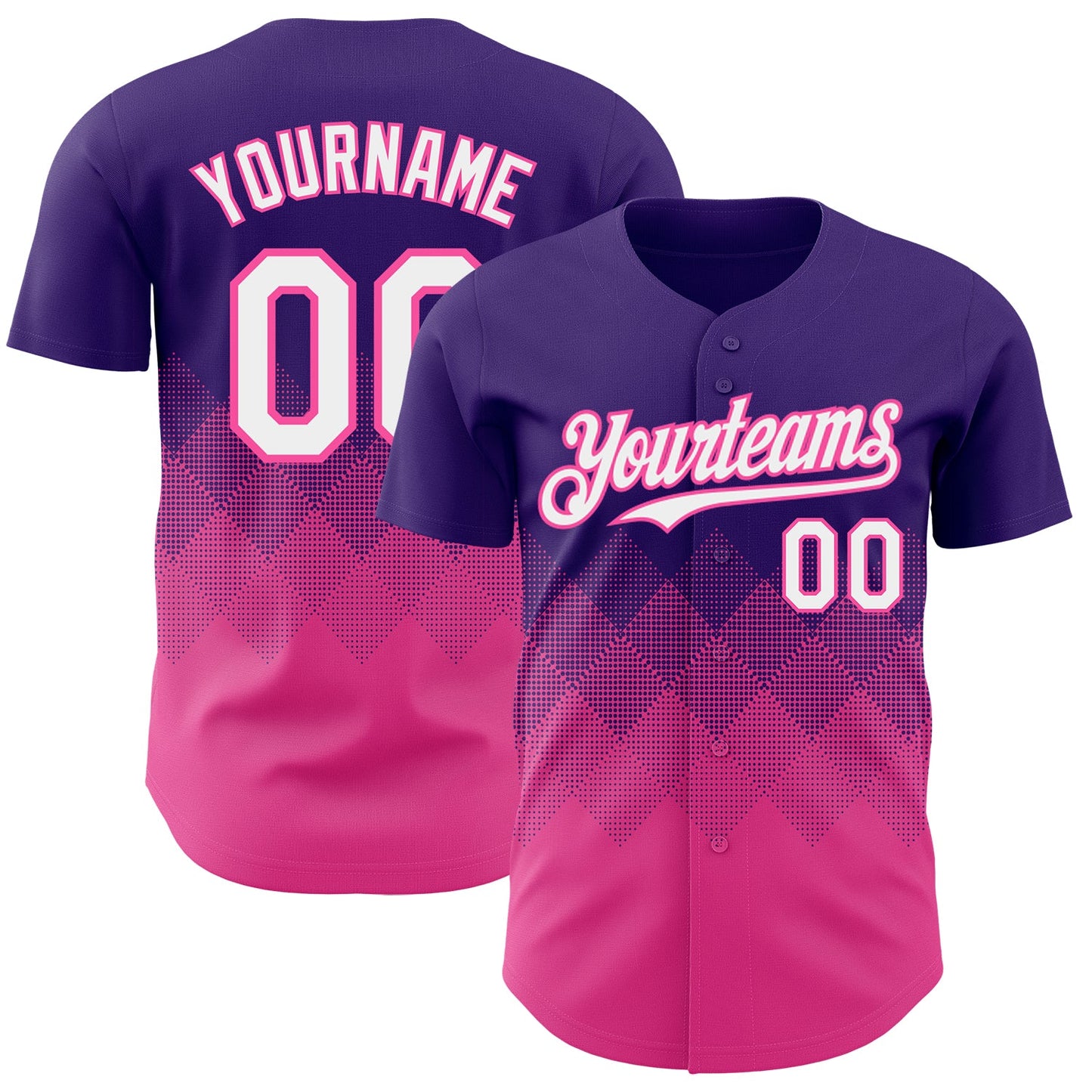 Custom Purple White-Pink 3D Gradient Square Shape Authentic Baseball Jersey - Main View