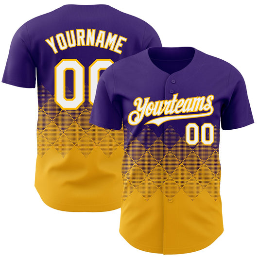 Custom Purple White-Gold 3D Gradient Square Shape Authentic Baseball Jersey - Main View