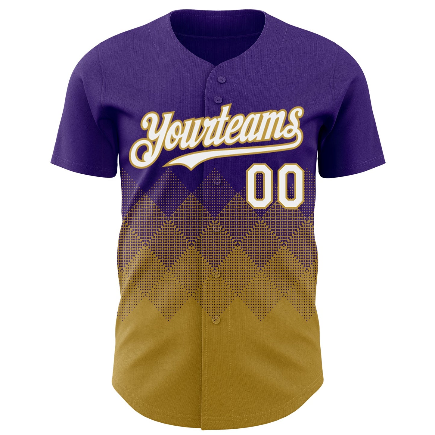 Custom Purple White-Old Gold 3D Gradient Square Shape Authentic Baseball Jersey view 2